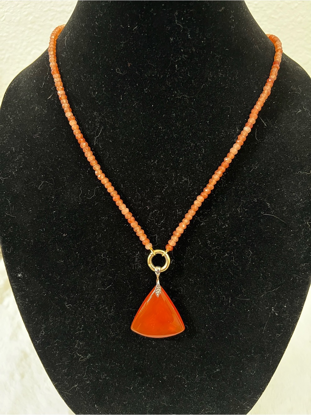 Carnelian Orange Beaded Necklace with Triangle Pendant - Unbranded